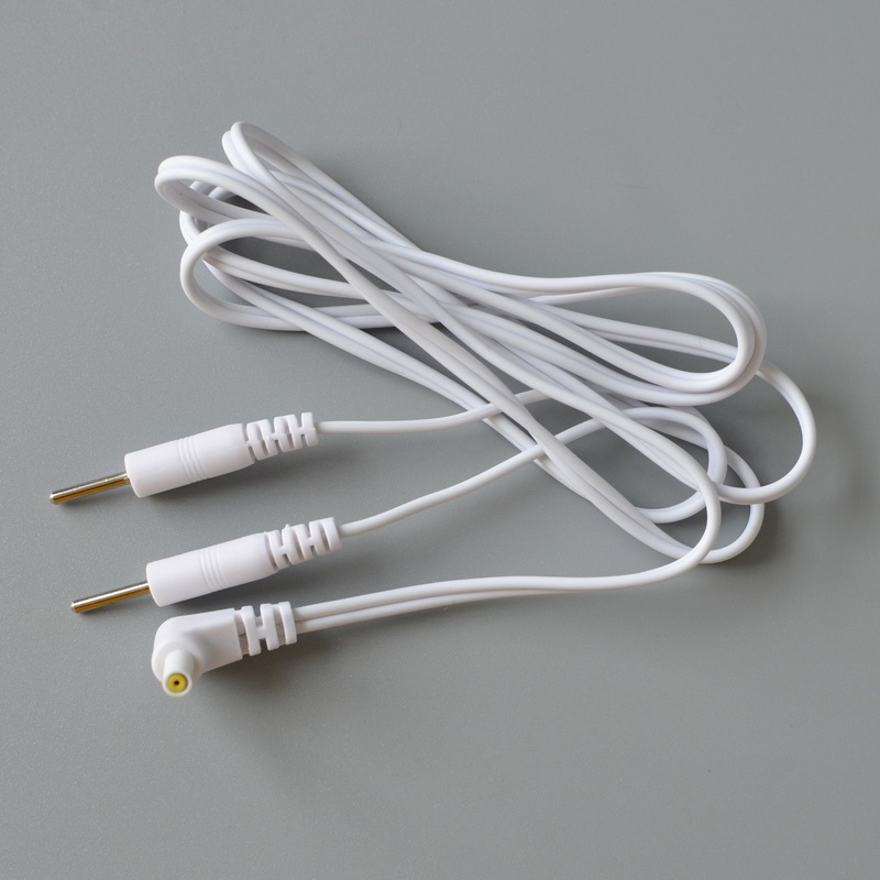 White Replacement TENS Lead Wires 2.35 mm Shielded Plug To Two 2.0 mm Pin Connectors 